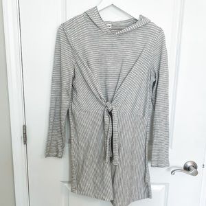 Hooded Tie Front Stripped Shirt